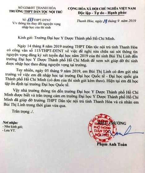Công văn cảm ơn của Trường THPT Dân tộc Nội trú Thanh Hóa gửi Trường Đại học Y Dược TP.Hồ Chí Minh. Công văn cảm ơn của Trường THPT Dân tộc Nội trú Thanh Hóa gửi Trường Đại học Y Dược TP.Hồ Chí Minh.