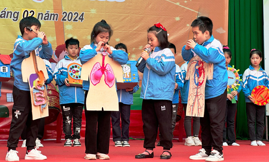 Học sinh trình diễn sản phẩm STEM. (Ảnh:TH) Học sinh trình diễn sản phẩm STEM. (Ảnh:TH)