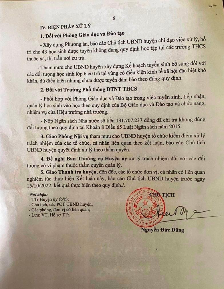 Kết luận kiểm tra của UBND huyện Quan Hóa (Thanh Hóa).