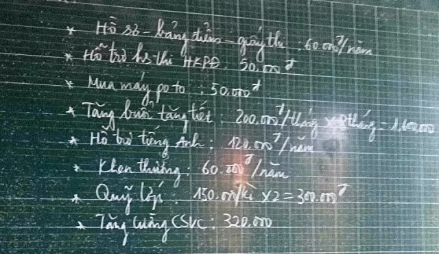Các khoản thu được giáo viên nhà trường thông báo lên bảng khi họp phụ huynh.