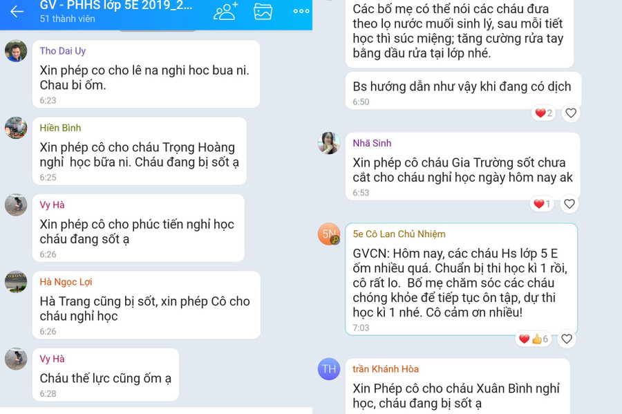 Nhiều giáo viên liên tục nhận tin nhắn của phụ huynh xin phép cho con nghỉ học do cúm