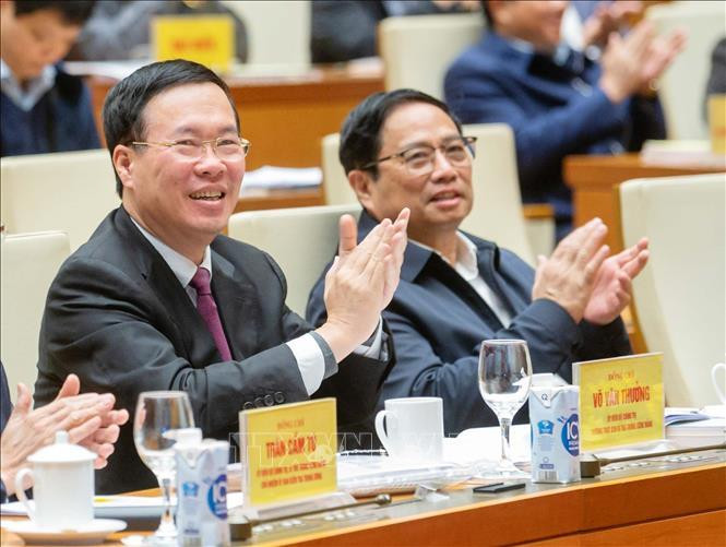 Thủ tướng Phạm Minh Chính; Thường trực Ban Bí thư Võ Văn Thưởng dự hội nghị. Thủ tướng Phạm Minh Chính; Thường trực Ban Bí thư Võ Văn Thưởng dự hội nghị.