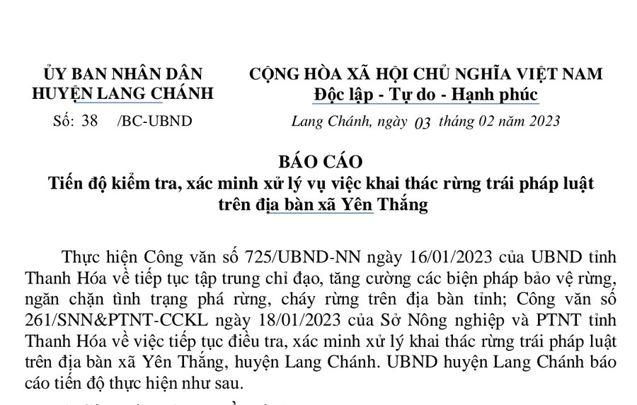 Báo cáo của UBND huyện Lang Chánh. Ảnh: Thế Lượng. Báo cáo của UBND huyện Lang Chánh. Ảnh: Thế Lượng.