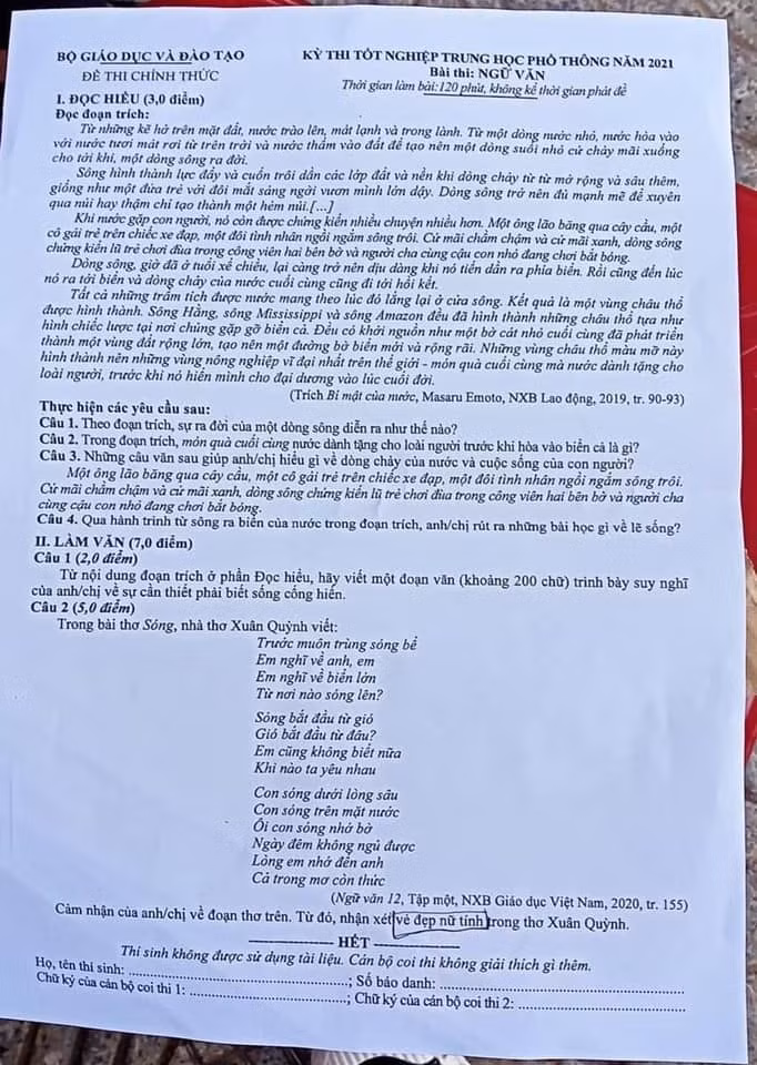  Đề thi Ngữ văn phù hợp với tình hình thực tế nhưng vẫn có tính phân loại tốt ảnh 1