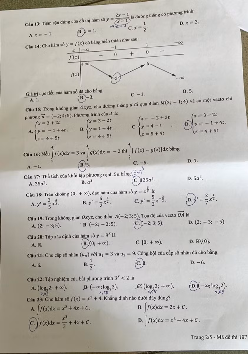 Gợi ý đáp án đầy đủ 24 mã đề môn Toán thi tốt nghiệp THPT năm 2021 ảnh 5