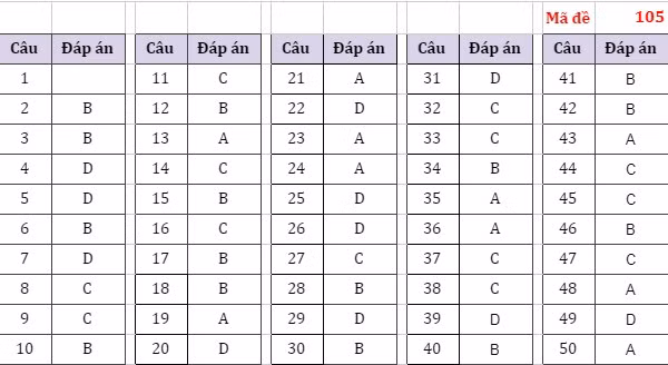 Gợi ý đáp án đầy đủ 24 mã đề môn Toán thi tốt nghiệp THPT năm 2021 ảnh 1