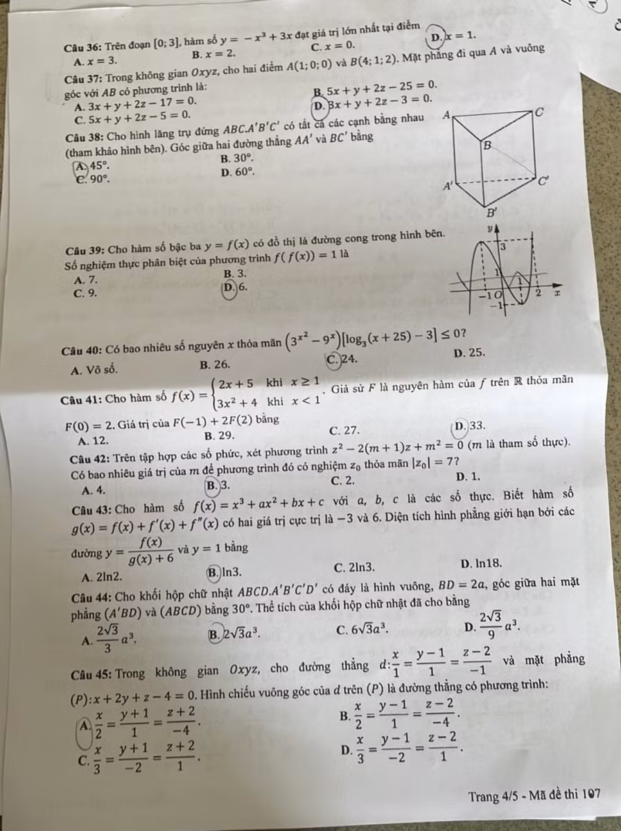 Gợi ý đáp án đầy đủ 24 mã đề môn Toán thi tốt nghiệp THPT năm 2021 ảnh 7