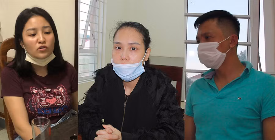 Đối tượng Nguyễn Thùy Linh (trái), Vũ Thùy Hương và Lê Cảnh Toàn (phải).