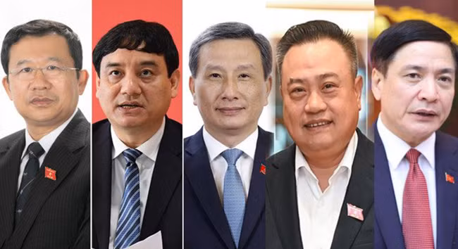 5 nhân sự vừa được Quốc hội bầu giữ chức vụ mới. Từ trái qua phải: Ông Vũ Hải Hà, ông Nguyễn Đắc Vinh, ông Lê Quang Huy, ông Trần Sỹ Thanh và ông Bùi Văn Cường.