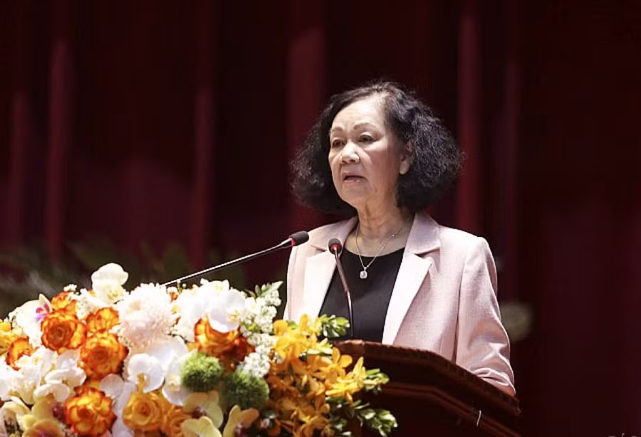 Bà Trương Thị Mai - Thường trực Ban Bí thư, Trưởng Ban tổ chức Trung ương phát biểu tại hội nghị. Ảnh: BTG.