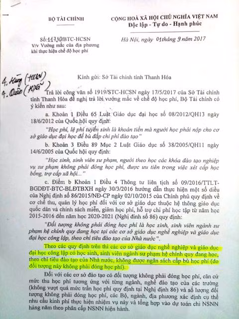 Văn bản của Bộ Tài chính.