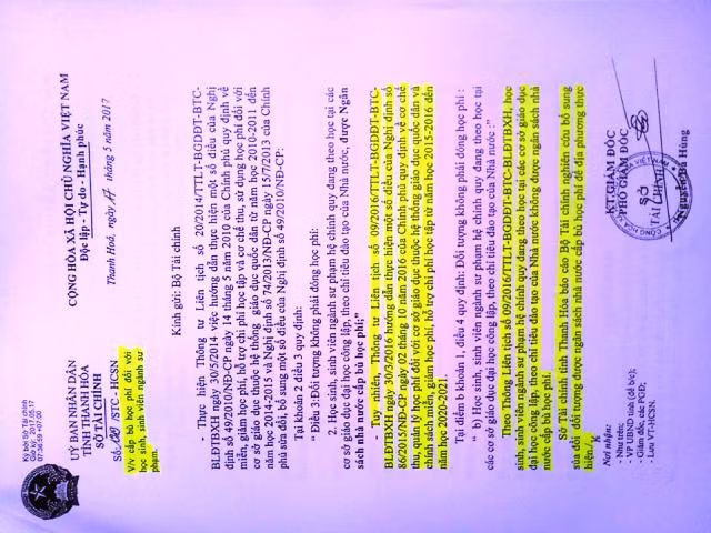 Văn bản của Sở Tài chính Thanh Hóa đề nghị lên Bộ Tài chính