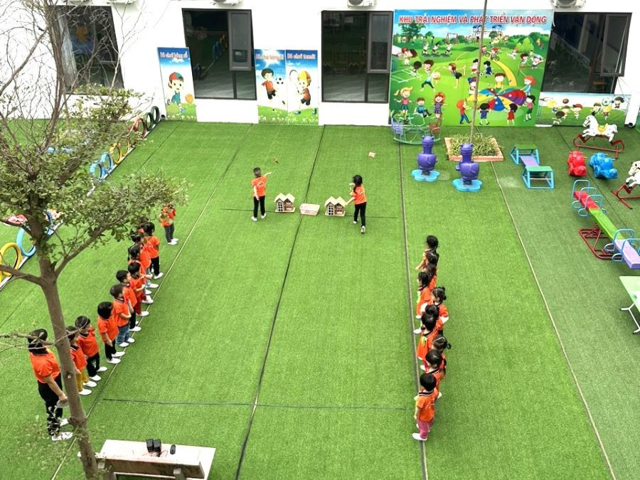 Khu trải nghiệm và phát triển vận động của trẻ tại Trường Mầm non Hương Canh.