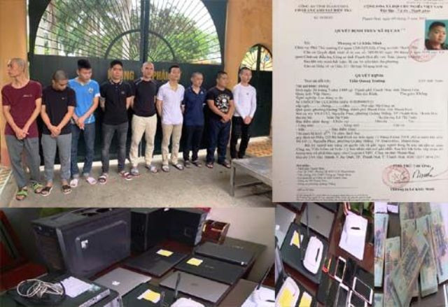 Các đối tượng và tang vật vụ án. Ảnh: Công an Thanh Hóa cung cấp