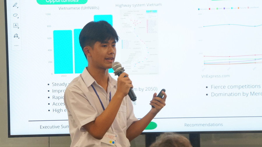 Tất cả các thành viên của đội đều phải thuyết trình. Ảnh: Mạnh Tùng.