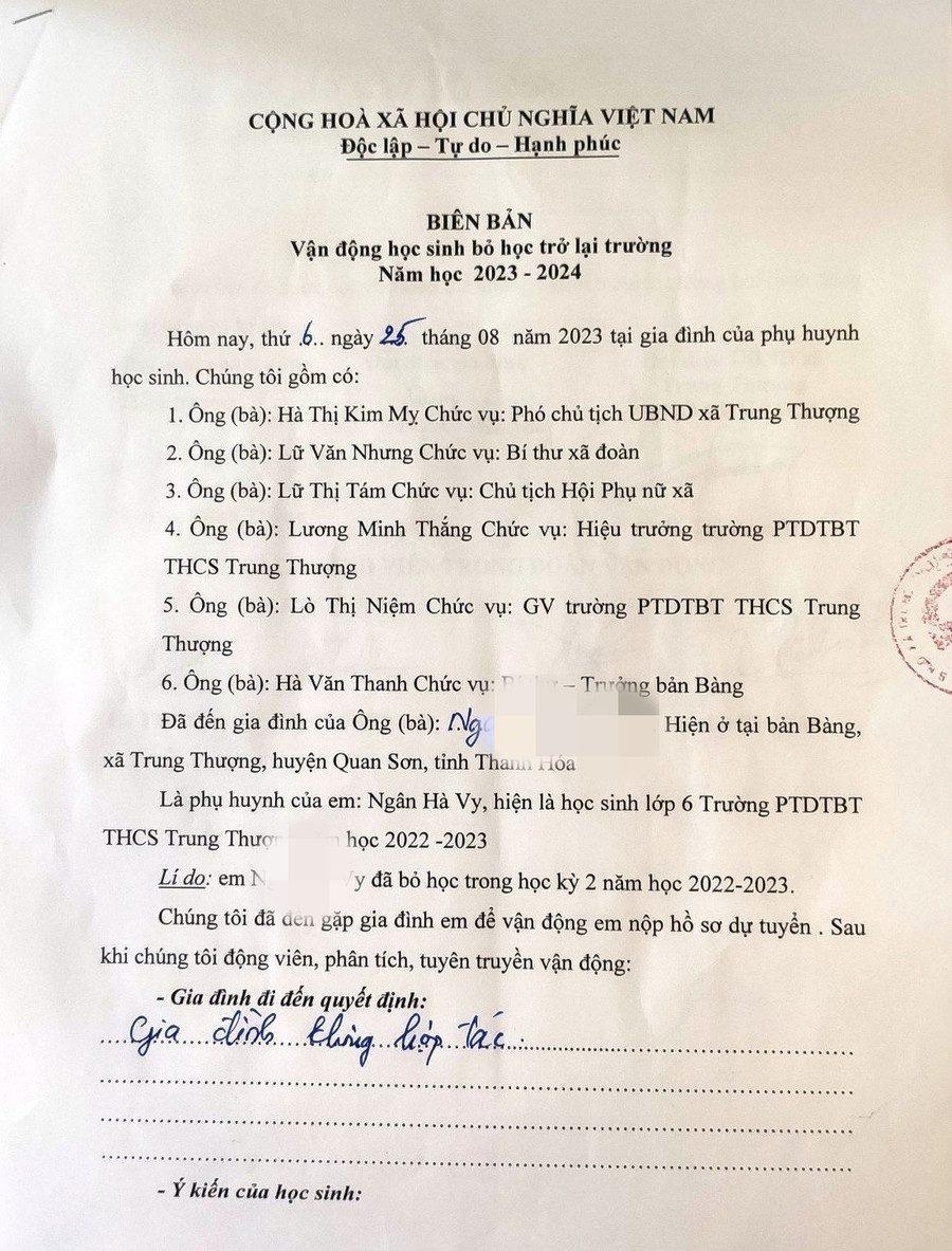 Biên bản vận động học sinh, nhưng "Gia đình không hợp tác". Ảnh: TL. Biên bản vận động học sinh, nhưng "Gia đình không hợp tác". Ảnh: TL.