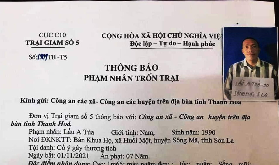 Thông báo của Trại 5 (Bộ Công an).