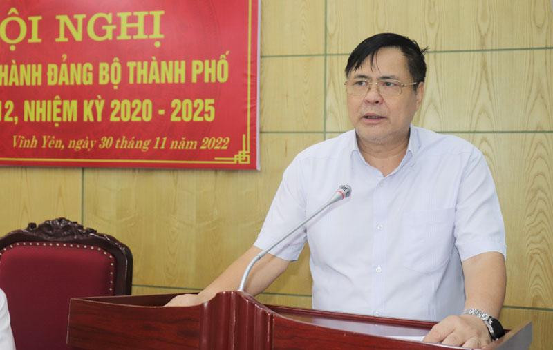 Bí thư Thành ủy Vĩnh Yên Nguyễn Ngọc Bình phát biểu chỉ đạo tại hội nghị. Bí thư Thành ủy Vĩnh Yên Nguyễn Ngọc Bình phát biểu chỉ đạo tại hội nghị.