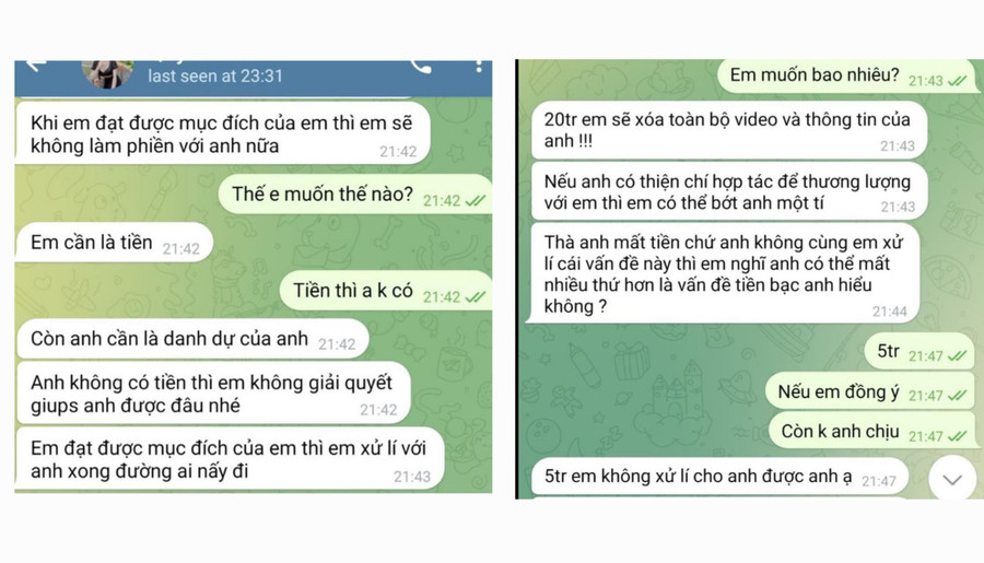 Đoạn nói chuyện có nội dung tống tiền liên quan đến cuộc gọi video với gái lạ.