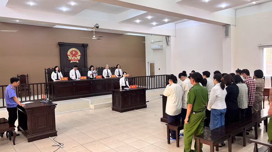 Toàn cảnh buổi tuyên án nhóm bị cáo mua bán trẻ sơ sinh. (Ảnh: Tiêu Kỳ)