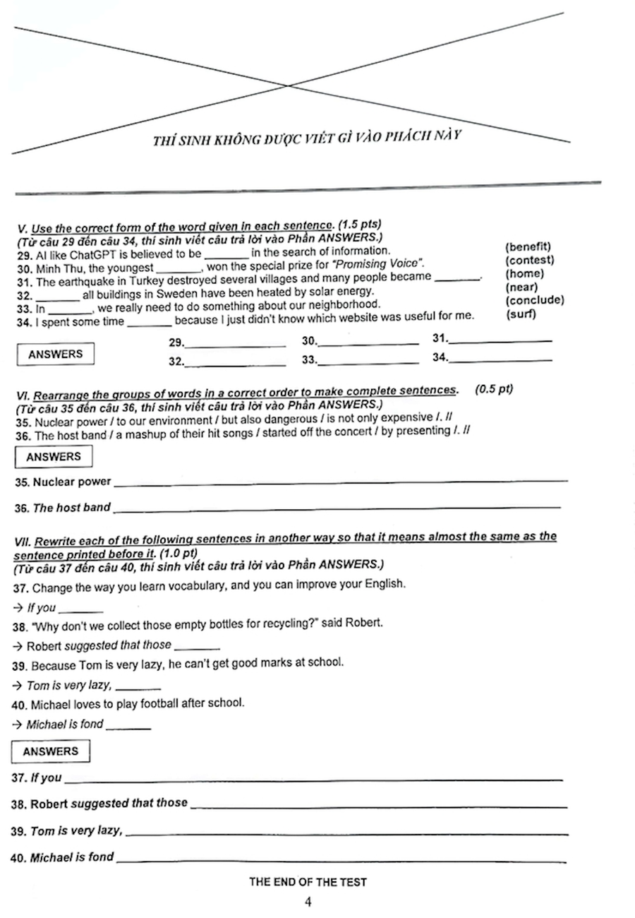 Đề thi tuyển sinh lớp 10 môn Tiếng Anh của TP HCM.