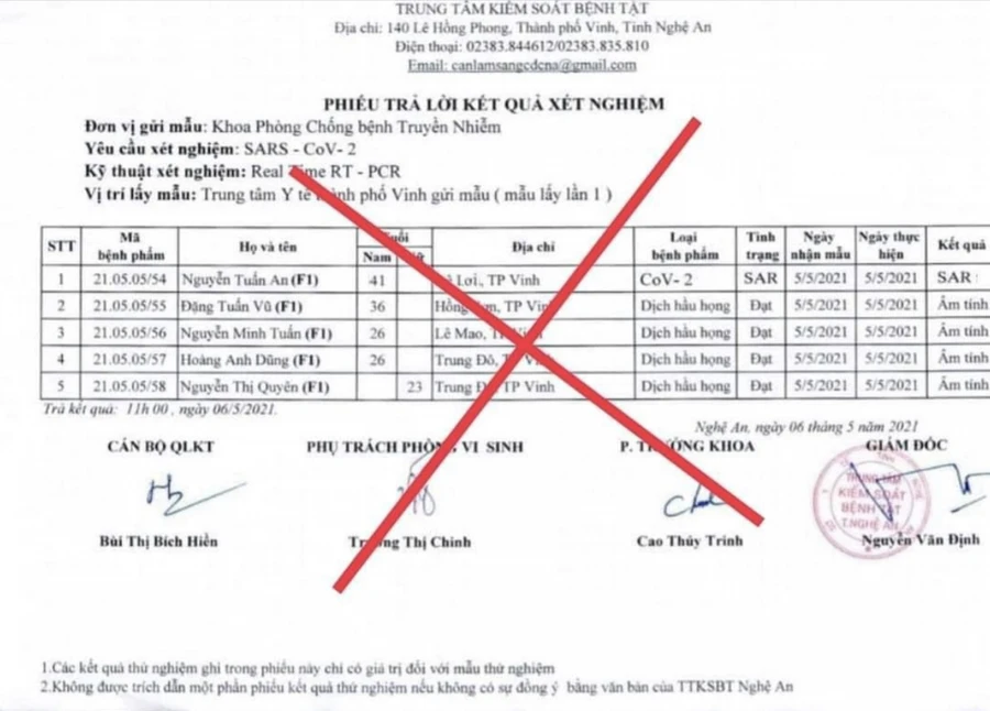 Phiếu xét nghiệm kết quả Covid-19 bị làm giả lan truyền trên mạng xã hội.