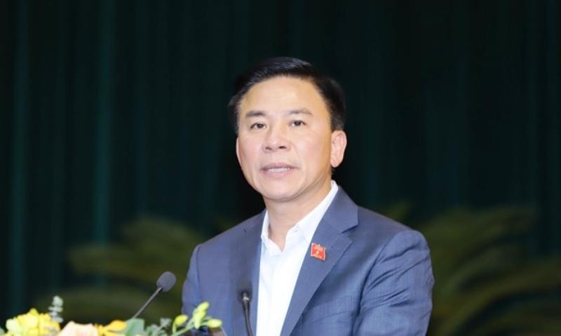 Ông Đỗ Trọng Hưng - Ủy viên TƯ Đảng, Bí thư Tỉnh ủy, Chủ tịch HĐND tỉnh Thanh Hóa phát biểu tại Kỳ họp HĐND tỉnh lần thứ 11, HĐND tỉnh khóa XVIII (nhiệm kỳ 2021-2026). Ảnh: Minh Hiếu.