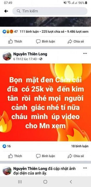 Thông tin trên trang facebook cá nhân của anh Long. Thông tin trên trang facebook cá nhân của anh Long.
