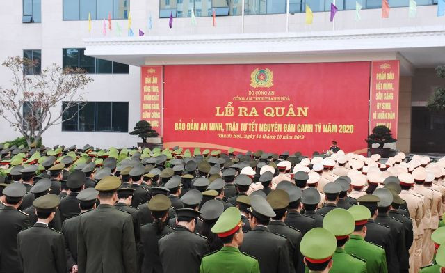 Công an tỉnh Thanh Hóa ra quân mở đợt cao điểm đảm bảo an ninh trật tự trong dịp Tết. Ảnh: Công an Thanh Hóa cung cấp.