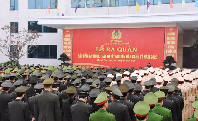 Công an tỉnh Thanh Hóa ra quân mở đợt cao điểm đảm bảo an ninh trật tự trong dịp Tết. Ảnh: Công an Thanh Hóa cung cấp.