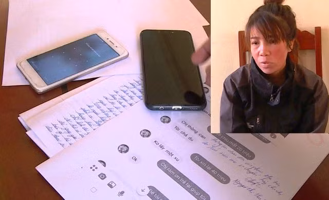 Nguyễn Thị Thu Thương và tang vật vụ án. Ảnh: Công an Thanh Hóa cung cấp.