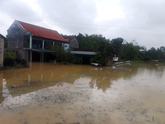 Lúa và hoa màu bị chìm, nhà của người dân cũng bị nước ngập vào.