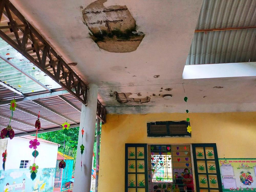 Phòng học bị bong tróc, xuống cấp ở điểm lẻ bản U, Trường Mầm non Tam Văn. Phòng học bị bong tróc, xuống cấp ở điểm lẻ bản U, Trường Mầm non Tam Văn.