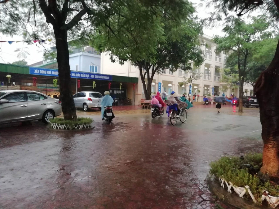 Nhiều trường mở cổng để phụ huynh chở con vào tận lớp do trời mưa lớn Nhiều trường mở cổng để phụ huynh chở con vào tận lớp do trời mưa lớn