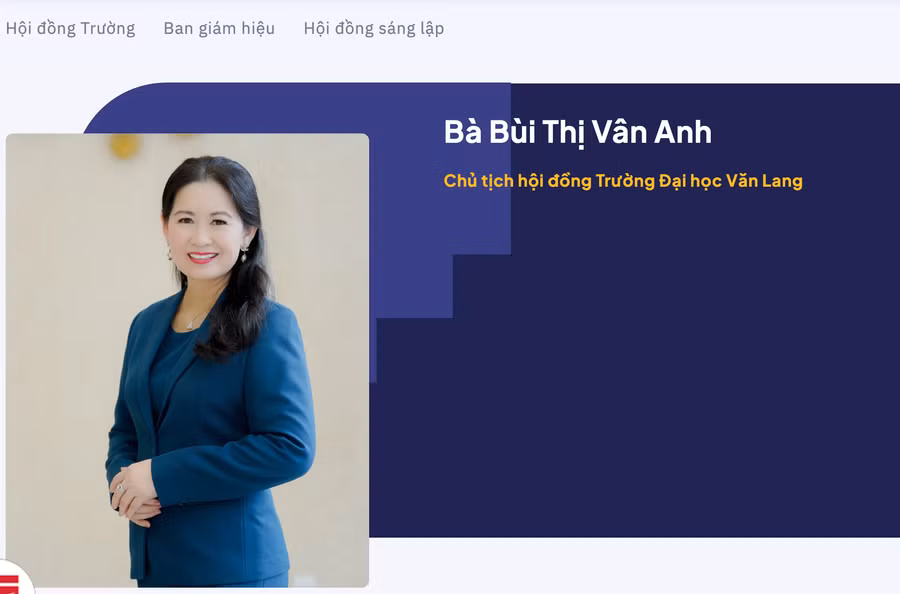 Bà Bùi Thị Vân Anh được giới thiệu là Chủ tịch Hội đồng Trường ĐH Văn Lang. Ảnh: VLU