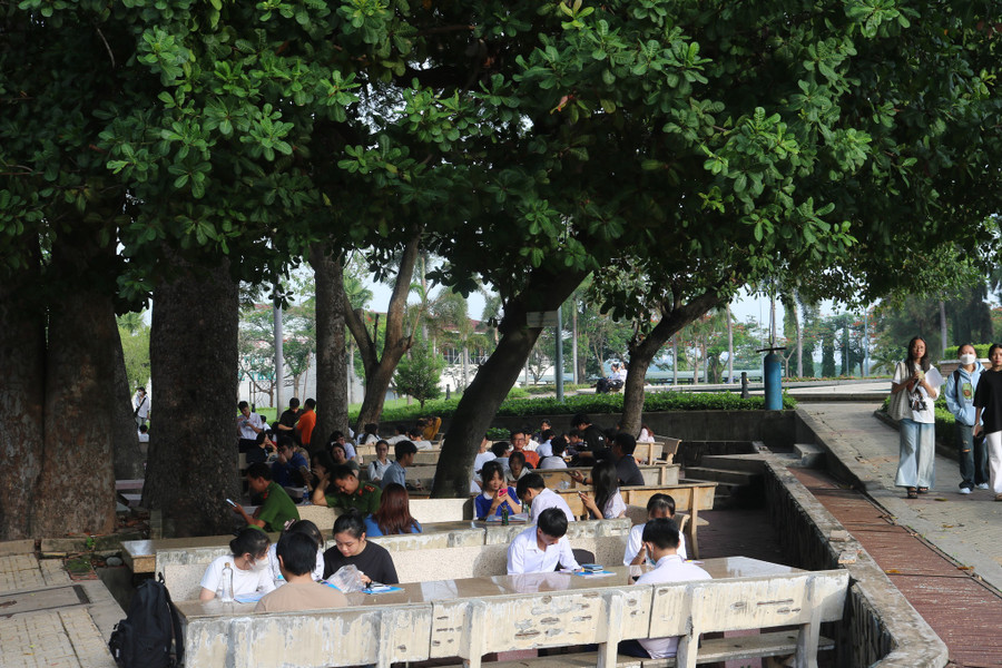 Thí sinh tranh thủ ôn bài tại sân Trường Đại học Khoa học Tự nhiên (Đại học Quốc gia TPHCM) tại TP Thủ Đức. Ảnh: ĐHQG-HCM Thí sinh tranh thủ ôn bài tại sân Trường Đại học Khoa học Tự nhiên (Đại học Quốc gia TPHCM) tại TP Thủ Đức. Ảnh: ĐHQG-HCM