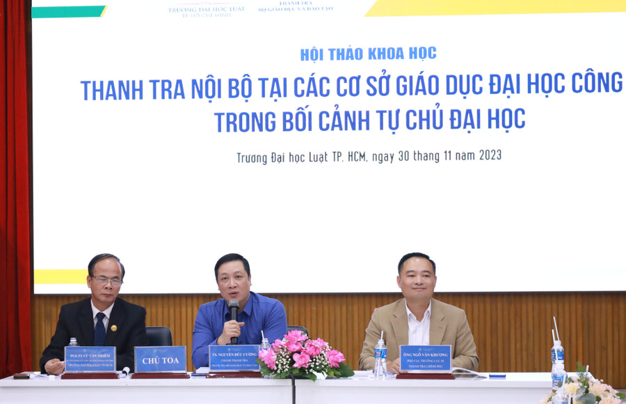 Các đại biểu hội thảo khoa học “Thanh tra nội bộ tại các cơ sở giáo dục đại học công lập trong bối cảnh tự chủ đại học”. Ảnh: Mạnh Tùng Các đại biểu hội thảo khoa học “Thanh tra nội bộ tại các cơ sở giáo dục đại học công lập trong bối cảnh tự chủ đại học”. Ảnh: Mạnh Tùng
