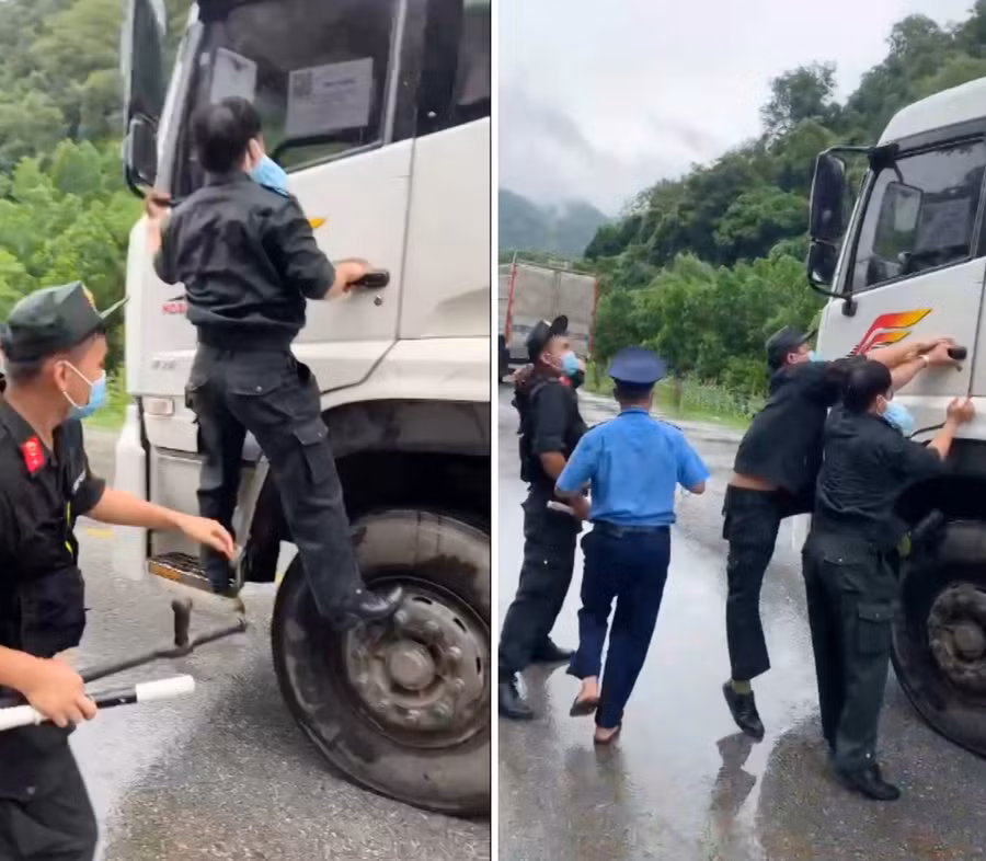 Hà Minh Đạo cố tình điều khiển xe chạy. Ảnh: Công an Thanh Hóa cung cấp.