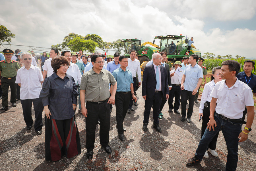 Thủ tướng Phạm Minh Chính cùng đoàn công tác thăm vùng sản xuất nông nghiệp công nghệ cao của Tập đoàn TH tại huyện Nghĩa Đàn, Nghệ An.