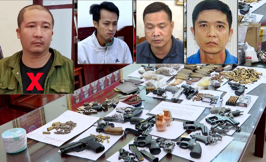 Nguyễn Trần Du (dấu X) và các nghi phạm cùng tang vật vụ án. (Ảnh: CACC) Nguyễn Trần Du (dấu X) và các nghi phạm cùng tang vật vụ án. (Ảnh: CACC)
