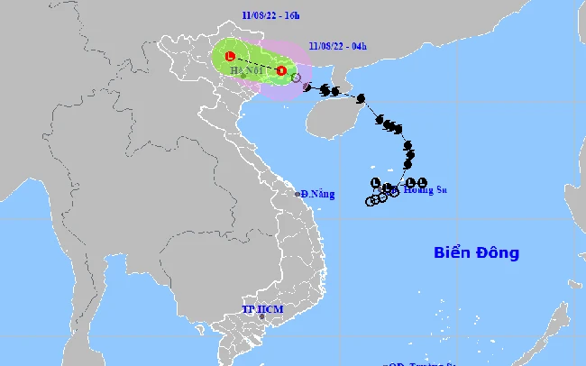 Vị trí và hướng di chuyển của áp thấp nhiệt đới. (Ảnh: NCHMF). 