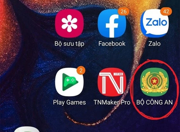 Ứng dụng mang biểu tượng Bộ Công an nhưng thực chất là phần mềm gián điệp, lấy cắp thông tin và chiếm đoạt tài sản nạn nhân. Ảnh: Công an cung cấp.