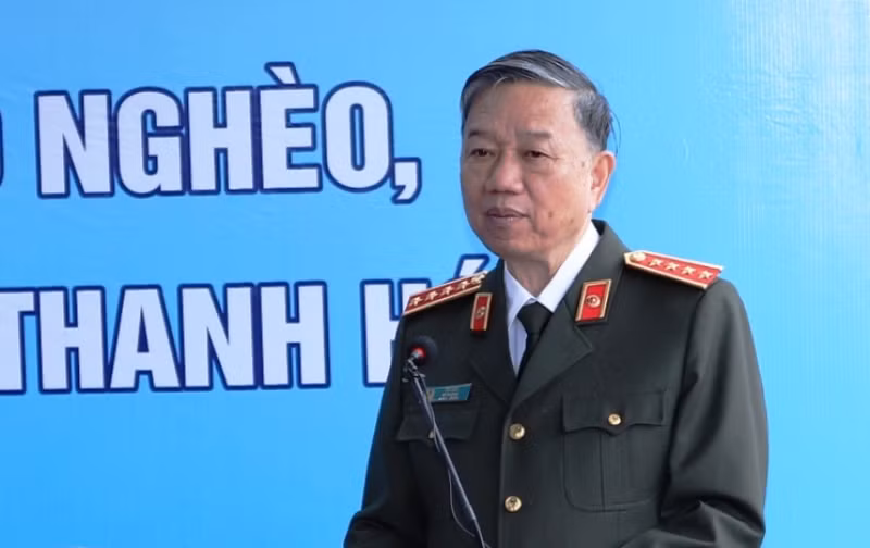 Đại tướng Tô Lâm- Ủy viên Bộ Chính trị, Bộ trưởng Bộ Công an phát biểu tại buổi lễ.