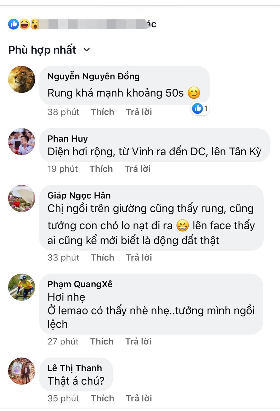 Nhiều người chia sẻ lên FB thời gian cảm nhận thấy hiện tượng động đất nhẹ