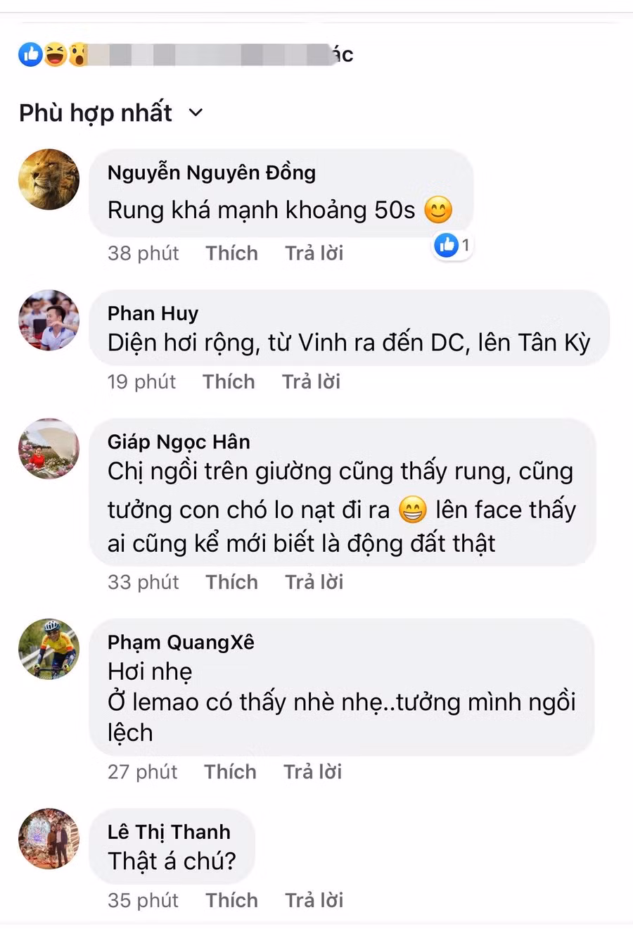 Nhiều người chia sẻ lên FB thời gian cảm nhận thấy hiện tượng động đất nhẹ Nhiều người chia sẻ lên FB thời gian cảm nhận thấy hiện tượng động đất nhẹ