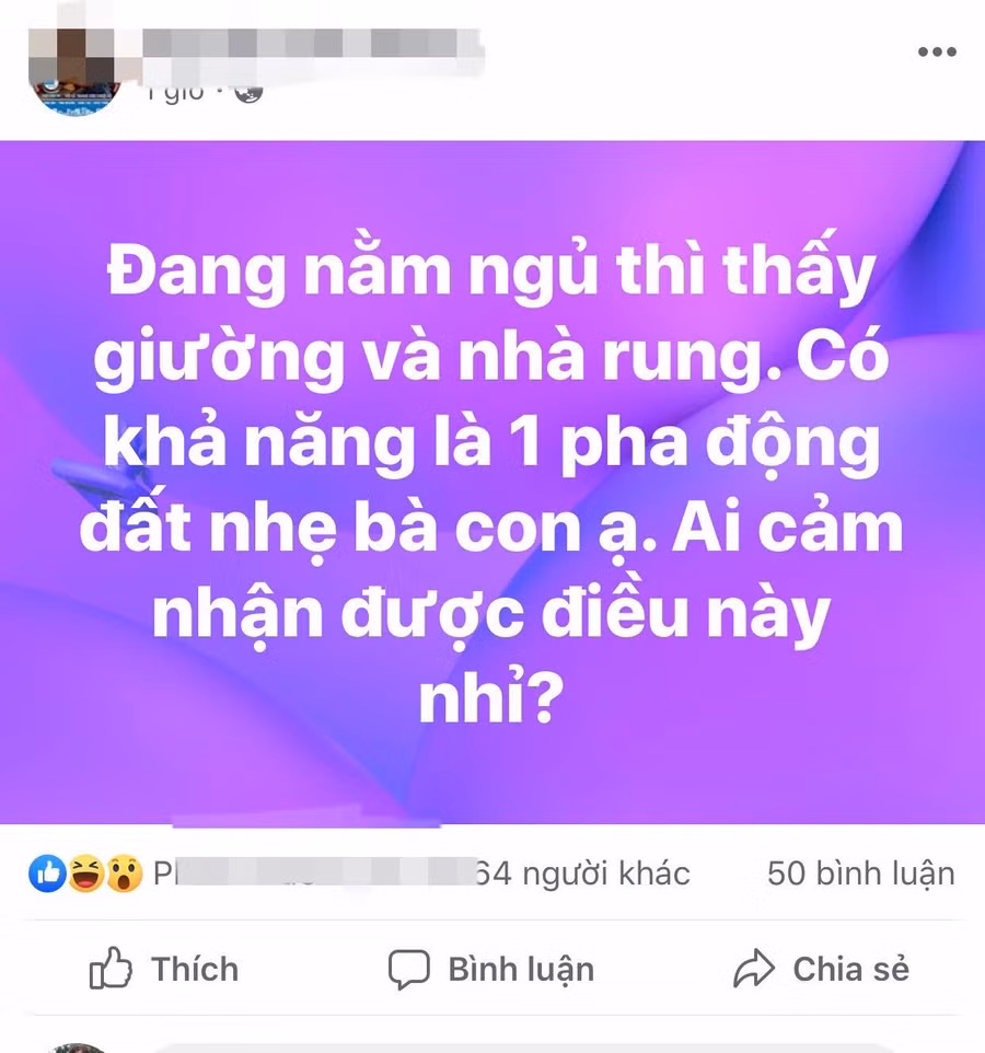 Người dân xôn xao đăng lên Facebook khi cảm nhận thấy nhà cửa rung lắc