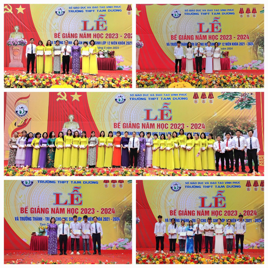 Ban giám hiệu Trường THPT Tam Dương khen thưởng giáo viên, học sinh có thành tích xuất sắc trong năm học.