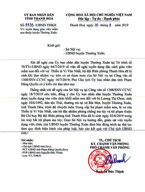 Công văn của UBND tỉnh Thanh Hóa.