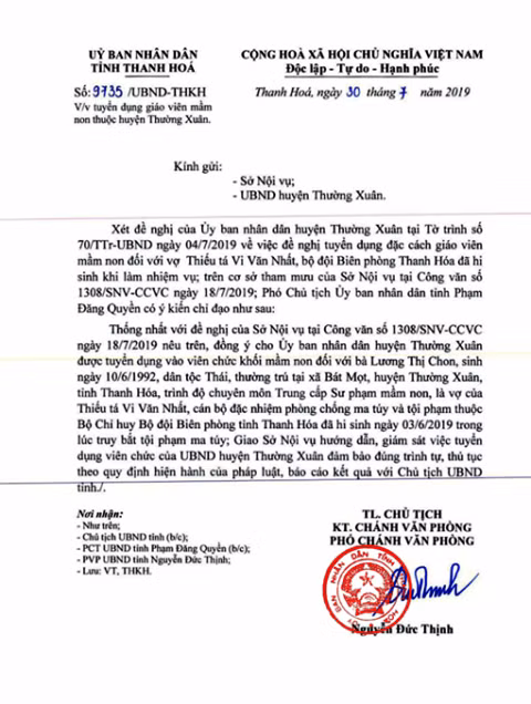 Công văn của UBND tỉnh Thanh Hóa.