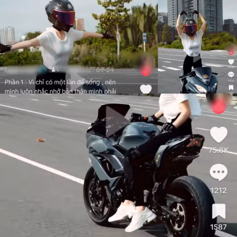 Video điều khiển xe mô tô mất an toàn được Ngọc Trinh chia sẻ trên mạng xã hội. (Ảnh: Cắt từ video)